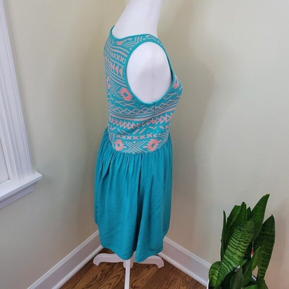 Skies Are Blue Dakota Turquoise & Coral Fit & Flare Tank Dress Women's Size M - Picture 7 of 12